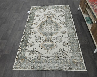4x6 Turkish Rug, Neutral Vintage Rug,Oushak Rug,Muted Rug,Faded Turkish Rug,4x6 Rug,Unique,Handmade Wool Rug,Bohemian,Turkey Carpet,Area,669