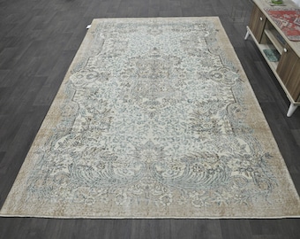 Alfombra de lana 6x9, alfombra turca Oushak, alfombra turca 6x9, alfombra vintage, alfombra turca vintage, alfombra de gran tamaño, alfombra de Anatolia, alfombra hecha a mano, alfombra Oushak