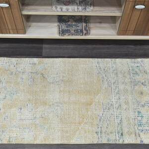 Housewarming Gift Muted Vintage Rug 2x3, Small Oushak Rug, Kitchen Rug