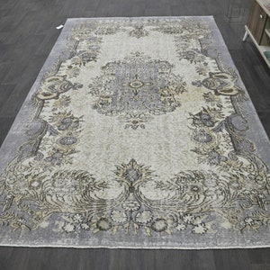6x9 Beige Gray Turkish Rug, 6x9 Vintage Rug, Oushak Kitchen Diningroom Bedroom Bathroom Livingroom Large Rug, Home Decor, 6.0x9.5 Ft