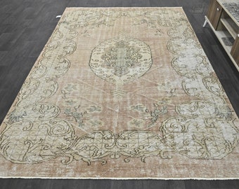 7x10 Turkish Rug,Oversize Rug,Large Vintage Rug,7x10 Oushak Rug,Carpet,Neutral Rug,Muted Rug,Turkish Vintage Rug,7x10 Rug,Faded,Wool Rug,267