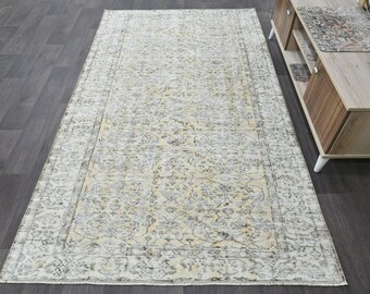 Alfombra de decoración Boho 5x8, alfombra turca vintage, alfombra beige naranja, alfombra floral Oushak, alfombra de área decorativa, alfombra de granja, alfombra, 4.72x8.10 8998