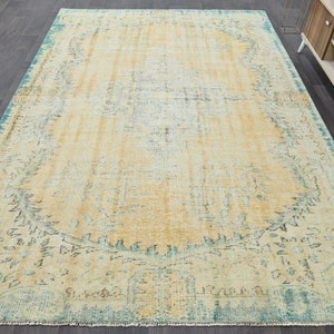 Antique Rug, Oushak Rug, Area Rug, Muted Rug,Geometric Rug, Decor Rug,Organic Rug, Salon Rug Rug Handwoven Oushak Rug, Low Pile Turkish Rug
