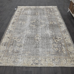 Large rug, Vintage rug, Beige rug, Turkish rug, Boho decor rug, 5.7 x 8.9 Ft Turkey rug, Bohemian rug, Wool rug, Oushak rug, Aztec rug 12057