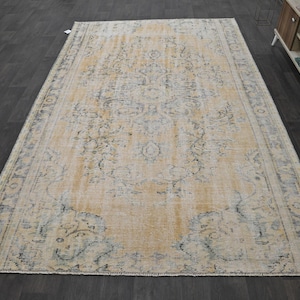 6x9 Vintage Rug, Orange Turkish Area Rug, Antique Rug, Bedroom Rug, Handmade Rug, Living Room Rug, Oushak Rug, Large Rug, Wool Anatolian Rug