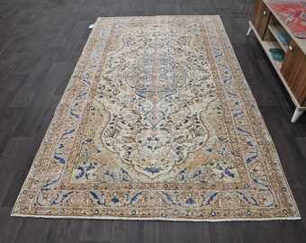 5x9 OUSHAK AREA RUG,5x9 Vintage Rug,5x9 Turkish Rug,5x9 Beige Rug,5x9 Rug,5x9 Wool Rug,Kitchen Handmade Rug,Antique Rug,5'1x8'7 ft,5528