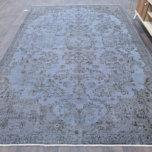 6x10 Turkish Vintage Oushak Rug, Handmade Wool Carpet, Overdyed Gray Colored Low Pile Rugs, Farmhouse Decor, Distressed Carpet, Boho Decor
