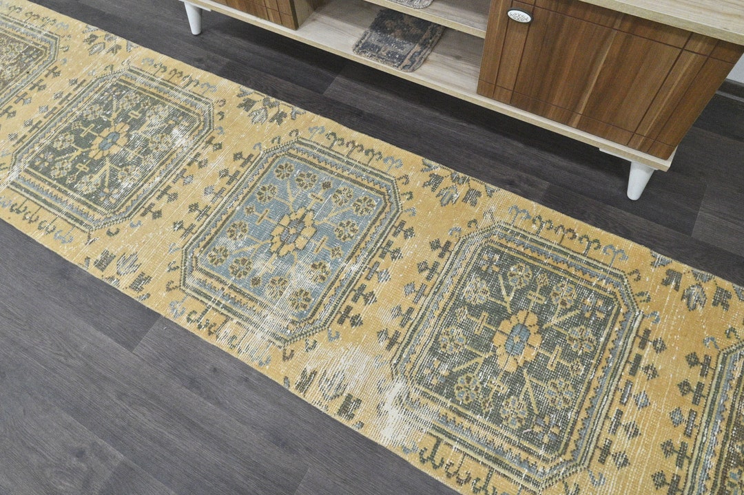 Yellow Rug Runner Rug 2.1x12 Ft Turkish Rug Long Rug Etsy