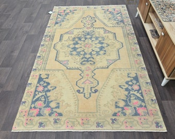 Wool Turkish Rug, 4.42 x 7.3ft, 135x224cm, Geometric Turkish Rug, Oriental Turkish Rug, Gift Turkish Rug, Vintage Rug, Faded Rug, Salon Rug