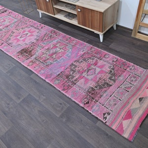 28 x 119 Ft Runner Rug, Vintage Runner, Oushak Runner, Rug Runner, Wool Rug, 3x12 Hallway Rug, Pink Rug, Kids Room Rug, Entryway Rug image 2