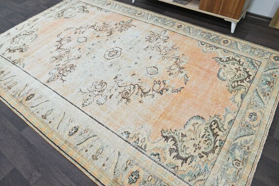 6x9 ANTIQUE Turkish Area Rug, Oushak Handmade Wool Rug