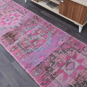 28 x 119 Ft Runner Rug, Vintage Runner, Oushak Runner, Rug Runner, Wool Rug, 3x12 Hallway Rug, Pink Rug, Kids Room Rug, Entryway Rug image 3