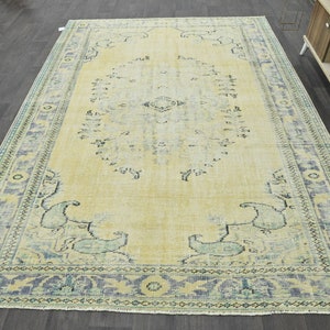 7x9 rug for living room, hand woven rug, home decor rug, handmade rug, 6&#39;6&quot; X 9&#39;5&quot; 70&#39;s rug, 9227