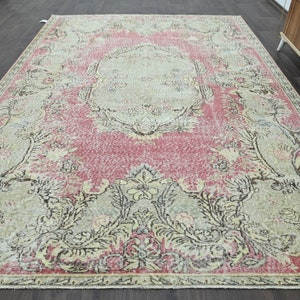 7x10 PINK TURKISH VINTAGE Carpet Rug, Handmade Pink Wool Rug, Oversized Rug, Large Area Rug, 7x10 Turkish Rug, 7x10 Rug,8053
