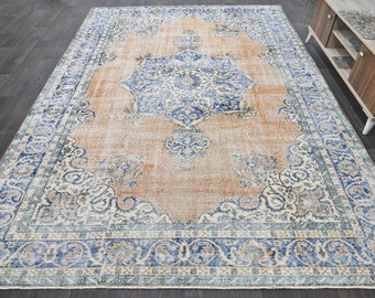 8x11 TURKISH VINTAGE RUG,8x11 Rug,8x11 Vintage Rug,Oushak Handmade Wool Rug,8x11 Turkish Rug,8x11 Handmade Rug,Vintage Rug,Wool Area Rug