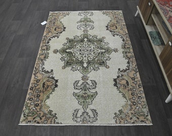 4x6 OUSHAK AREA RUG,4x6 Vintage Rug,4x6 Turkish Rug,4x6 Beige Rug,4x6 Rug,4x6 Wool Rug,Kitchen Handmade Rug,Antique Rug,3'7x5'5 ft,10968