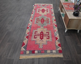 Alfombra turca, alfombra Herki, alfombra de corredor, alfombra vintage, alfombras de Anatolia, alfombras para pasillo, alfombra rosa de 3,1x9,8 pies, alfombra de escalera, corredor de alfombra antigua,10593