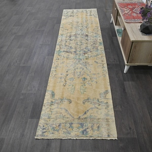 2x9,Oushak Rug,Vintage Rug,Beige Blue Rug,Kitchen Rug,Turkish Rug,Handmade Rug,Entryway Rug,Runner Rug,Livingroom Rug,Decor Runner,2x9