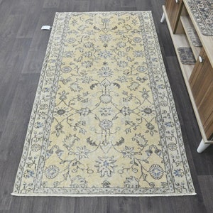 3x6 Turkish Rug, Oushak Area Rug, Short Runner Rug, Pastel Vintage Rug, Entryway Runner Rug, Boho Kitchen Rug, Foyer Rug, Wool Rug 3&#39;2&quot;x5&#39;9&quot;
