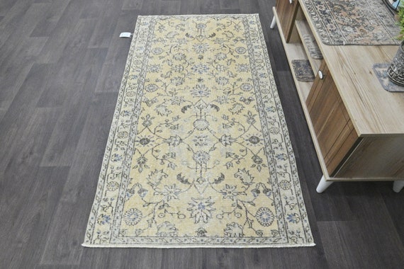 3x6 Turkish Rug, Oushak Area Rug, Short Runner Rug, Pastel Vintage Rug, Entryway Runner Rug, Boho Kitchen Rug, Foyer Rug, Wool Rug 3'2"x5'9"