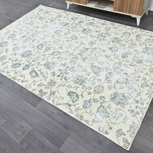 Handmade Turkish Oushak Rug, Vintage Wool Area Rug with Green Floral Design, Farmhouse Decor, One-of-a-Kind Anatolian Carpet, (8755)