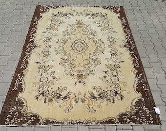ALFOMBRA turca BROWN ' alfombra vintage ' alfombra oushak ' 5'7x8'5 ft alfombra de área vintage BEIGE, turco hecho a mano 8x10 alfombra , alfombra de corredor , alfombra de anatolia2546