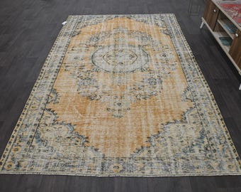 Handmade Turkish Area Rug, Vintage Oushak Rug 6x9, Vintage Area Rug,6x9 Rug, Rug,Handmade Wool Rug,Turkish Area Rug,Muted Rug 6x9,Turkey,067