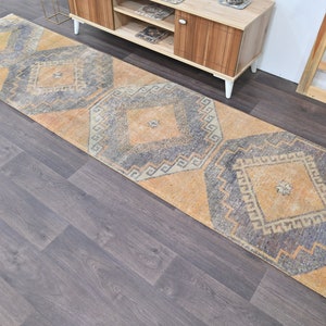 3x10 Soft Turkish Runner, 3x10 Runner Rug, Handmade Herki Rug, Orange Carpet, Vintage Runner, 3x10 Rug, Hallway Kitchen Rug, 6922