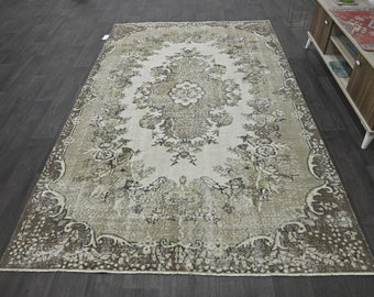 MARRÓN, alfombra de área 6x9, alfombra vintage 6x9, alfombra hecha a mano 6x9, alfombra oriental, alfombra para sala de estar, alfombra turca 6x9, alfombra Oushak, alfombra de lana 6x9, 10666