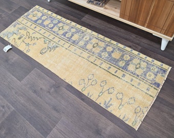 1'7" x 5'0" Ft Turkish Wool Rug, Oushak Rug, Antique Rug, Entryway Rug, Handmade Rug, Short Runner Rug, Boho Decor, Kids Room Rug, 2x5 Rug