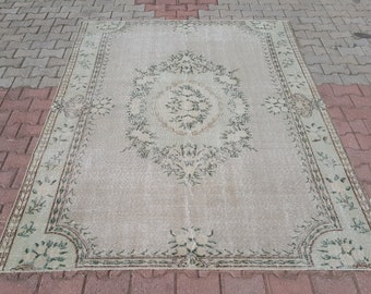 Turkish Rug, Vintage Rug, Area Carpet, Antique Carpet, 74x103 inches Green Carpet, Anatolian Bedroom Rug, Office Floor Rug, 5285