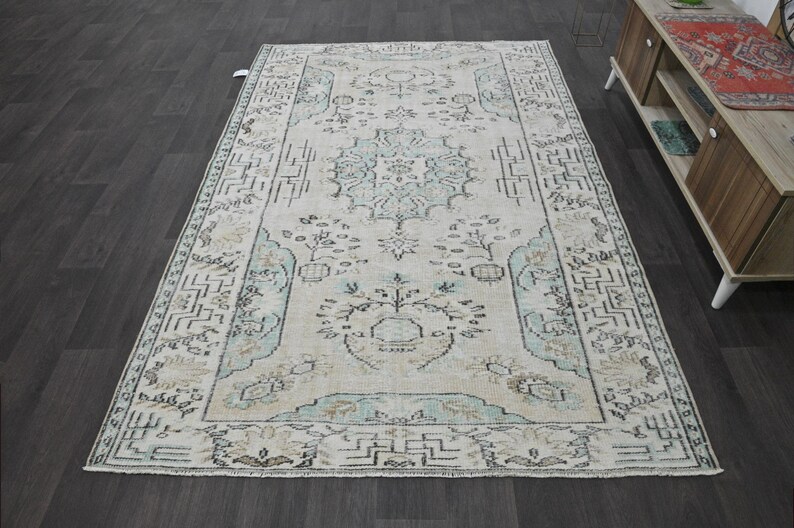 Turkish Rug, Large Beige Carpet, Vintage Rug, Wool Cotton Rug, Dining