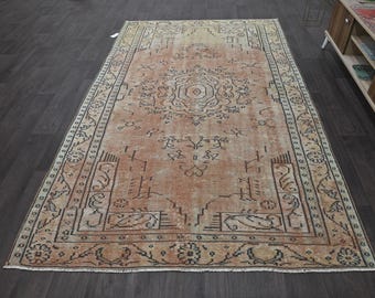 Vintage Rug, Large Rugs, Turkish Rug, Oushak Rug, Rugs For Bedroom, 5.4x8.8 ft Yellow Rug, Salon Rug, Overdyed Rug, Gift For The Home, 12069