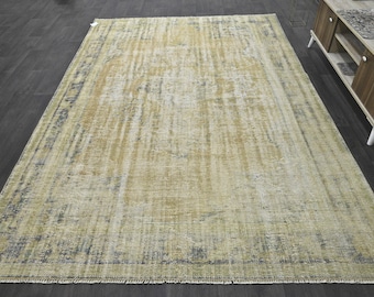 Oversize turkish rug, bohemian rug, wool rug, turkey carpet, vintage rug, antique rug, oushak rug, dining room rug, 6.7 x 10.0 ft, 9883