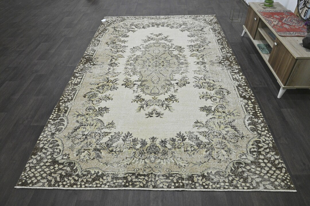 Antique 6x10 Beige Rug,6.5x10.2 Ft Wool Beige Brown Rug,6x10 Area Rug ...