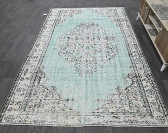Arredamento da cucina verde, tappeto vintage fatto a mano, tappeto della zona turca, tappeto da camera da letto, arredamento per la casa, tappeto verde chiaro e beige, tappeto Boho, 6 x 8,7 piedi 9254