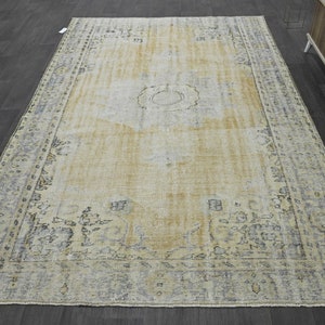 6x10 Rug,Oversize Vintage Oushak Rug,Wool Rug,Faded,6x10 Turkish Rug,Vintage Rug,Handmade Rug,Muted,Neutral Rug,Area Carpet,Oushak Rug,10650