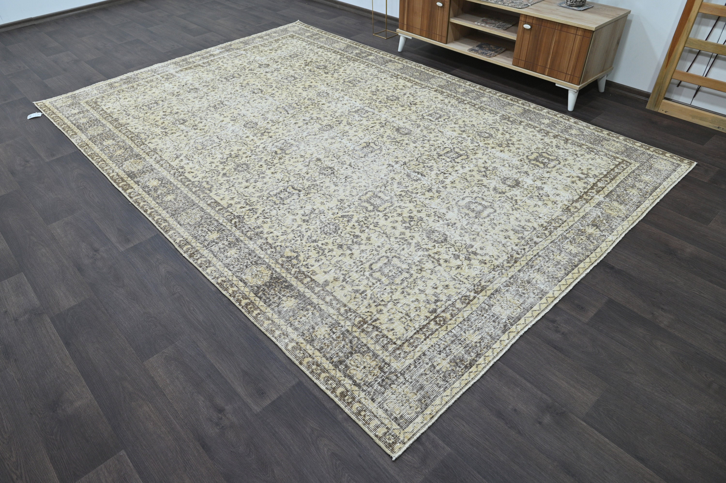 Turkish Vintage Rug,7x10 Ft, Hand Knotted Rug, Soft Gray