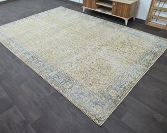 Vintage Turkish Rug 7.2x10.6, Muted Oushak Rug, Oriental Rug, Large Area Rug, Handmade Wool Rug, Vintage Oushak Rug,