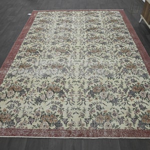 Turkish Rug 7x10 Vintage Neutral Rug, Beige Gray Brown Rug, Bedroom Rug, Living Room Rug, Muted Oushak Rug, Handmade Wool Rug,Distressed Rug