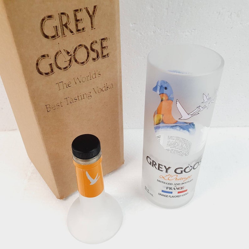 Grey Goose Orange Vodka Bottle Upcycled Glass Gift full