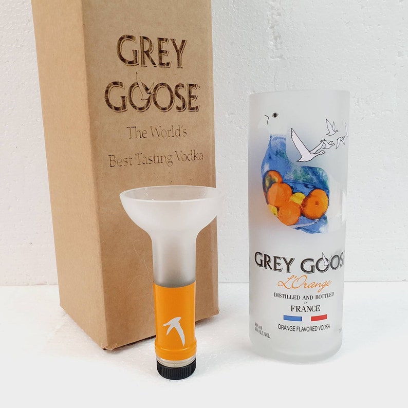 Grey Goose Orange Vodka Bottle Upcycled Glass Gift full