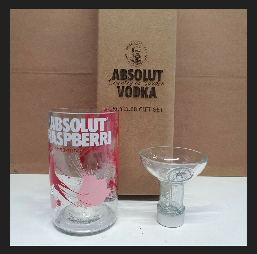 Absolut Vodka Bottle Gift Box Set Upcycled Glass handmade can personal 