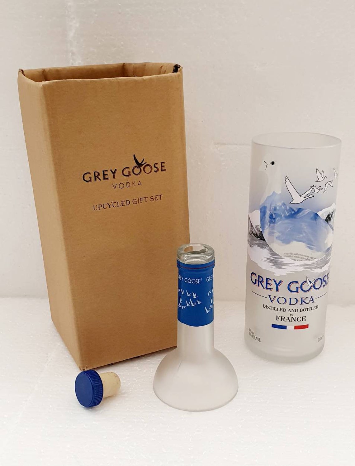 Grey Goose Vodka Bottle Upcycled Glass Gift box set