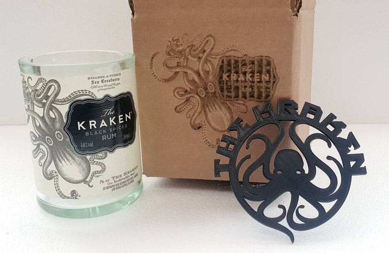 Kraken Glass with Coaster gift box set personalised Upcycled Etsy