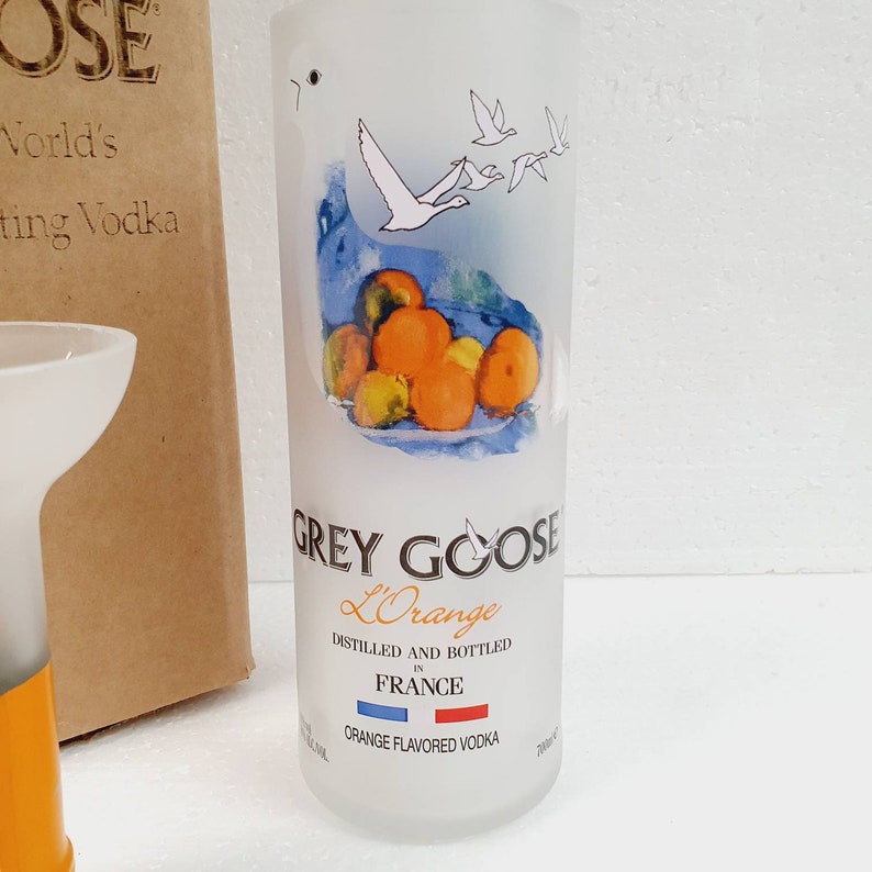 Grey Goose Orange Vodka Bottle Upcycled Glass Gift full