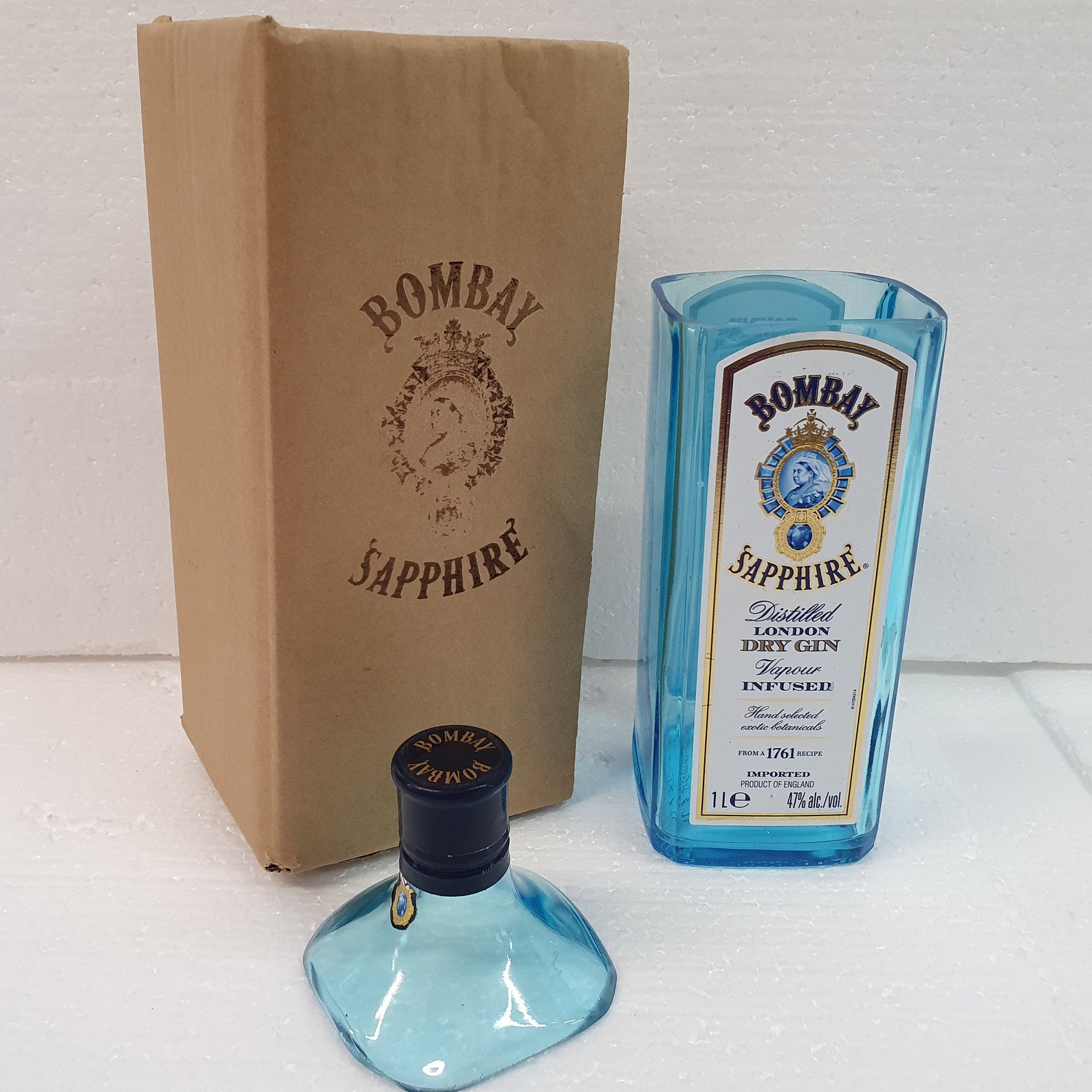 Bombay Sapphire Gin Bottle Gift Box Set Upcycled Glass Etsy