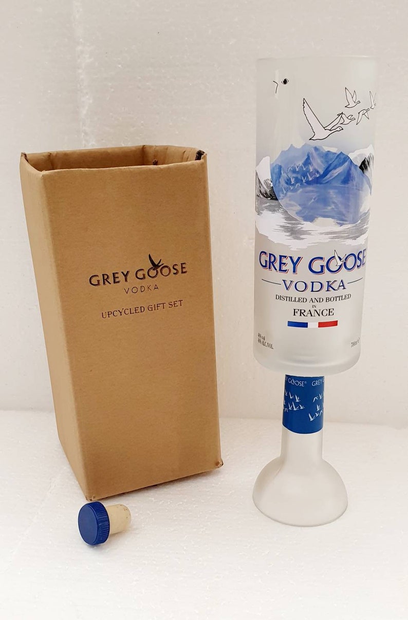 Grey Goose Vodka Bottle Upcycled Glass Gift full Set handmade Etsy