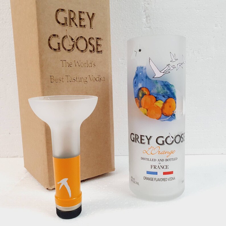 Grey Goose Orange Vodka Bottle Upcycled Glass Gift full