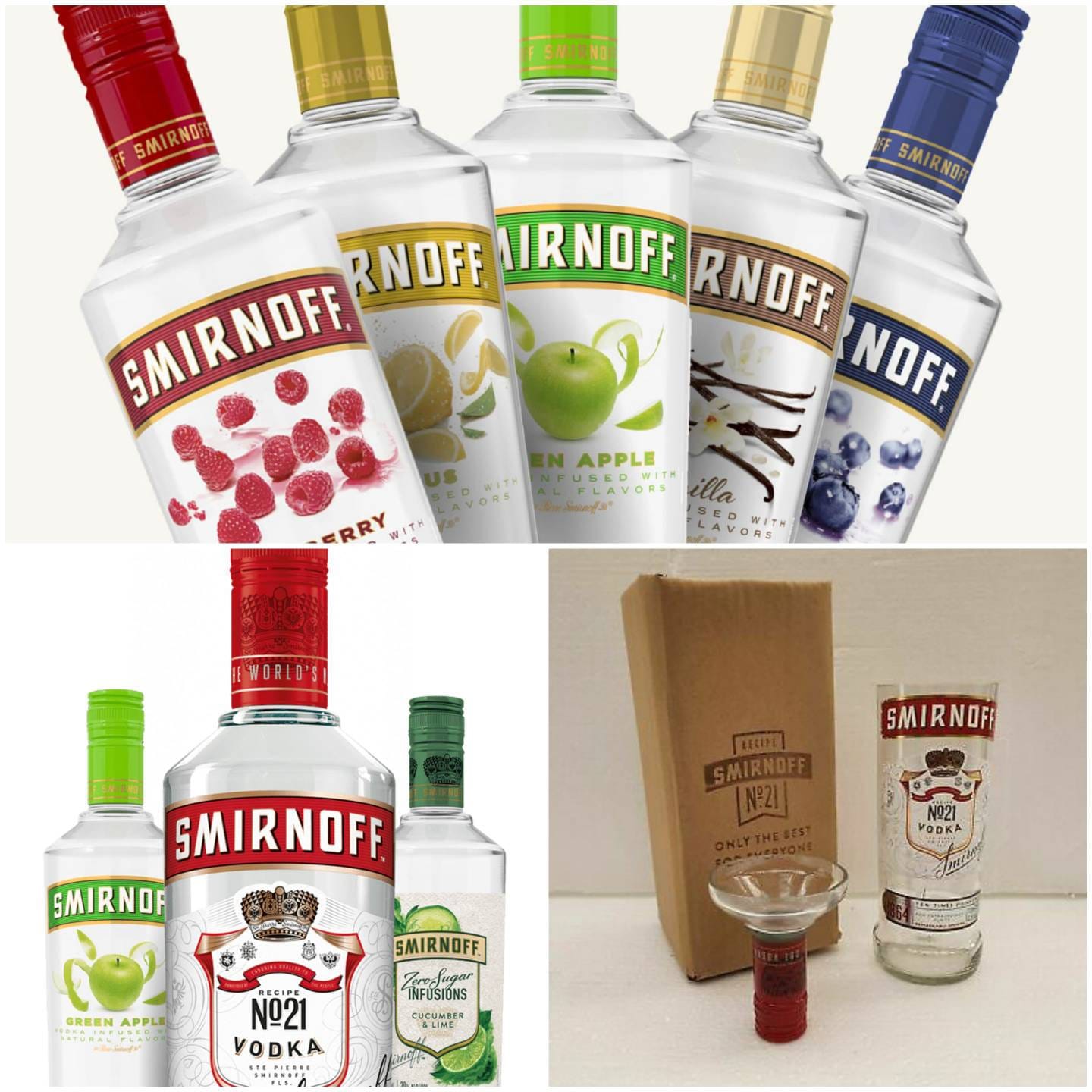 Smirnoff Vodka Glasses all flavours Gift Box Set Upcycled